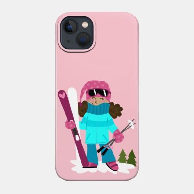 Skier Girl In Blue Suit And Pink Skis Phone Case Official Ski Merch