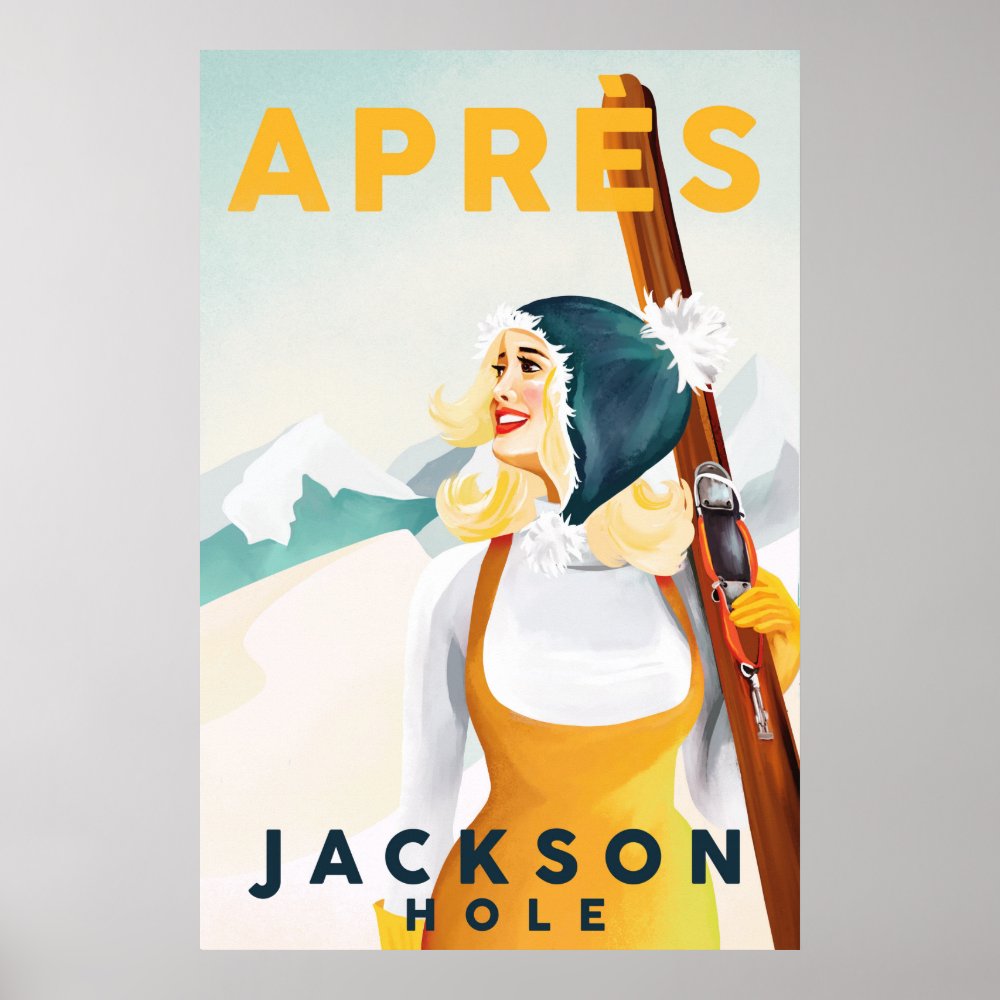 apres ski jackson hole cool retro skiing art poster rc9cf79b40f414a14949e6734dfb08fee wvg 8byvr 1000 - Skiing Gifts