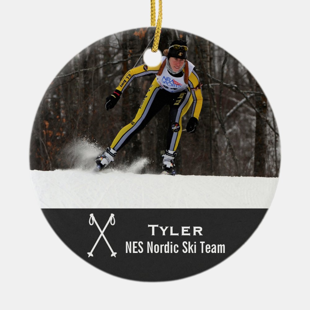 custom nordic cross country skiing photo collage ceramic ornament - Skiing Gifts