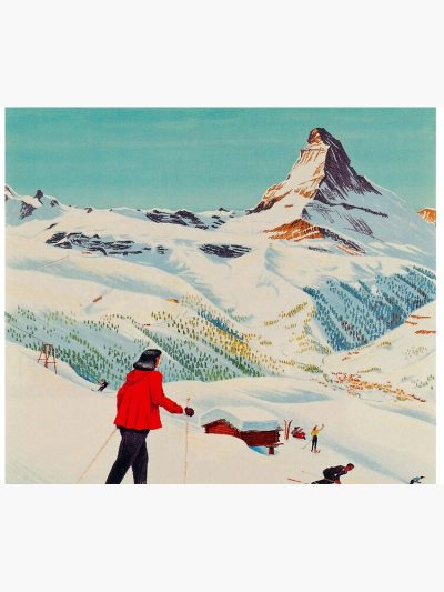 Zermatt, Switzerland Vintage Ski Travel Poster Tapestry Official Ski Merch