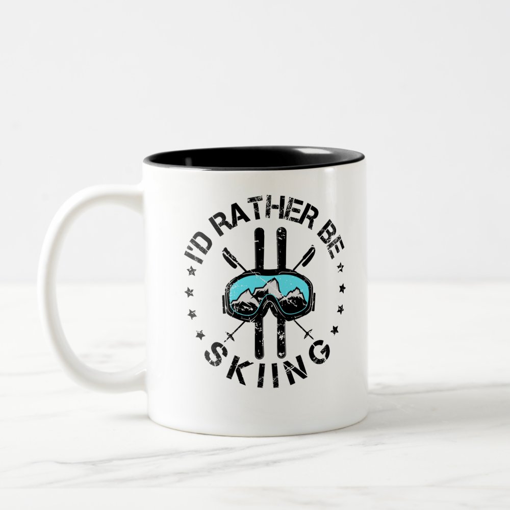 id rather be skiing ski skier two tone coffee mug - Skiing Gifts
