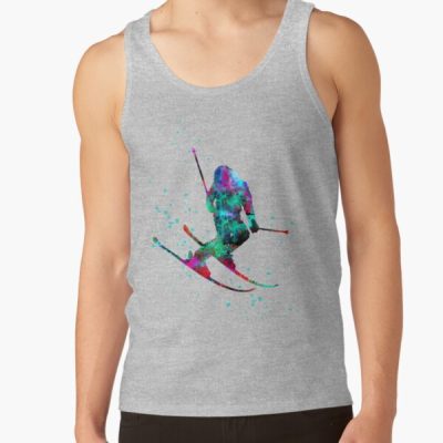 Ski, Skiing, Skier, Watercolor Ski, Winter Sports, Watercolor Skier Tank Top Official Ski Merch