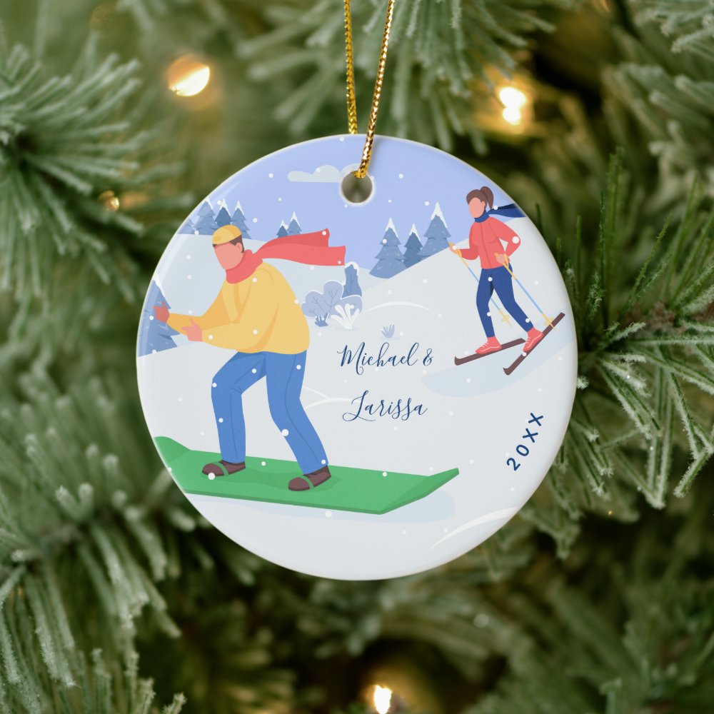 snowboarding skiing extreme winter sports couple ceramic ornament rd97eda7c6e424a6e8f7c43246ee005c9 05wi1 8byvr 1000 - Skiing Gifts
