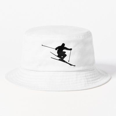 Drawing Of A Skier In The Mountains Bucket Hat Official Ski Merch