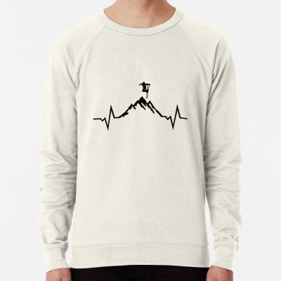 Skiing - Skier, Mountain And Ecg Heartbeat Sweatshirt Official Ski Merch