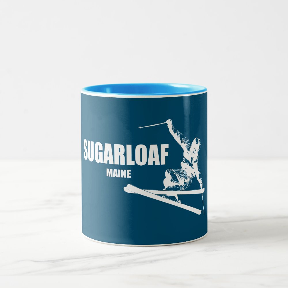 sugarloaf mountain maine skier two tone coffee mug - Skiing Gifts