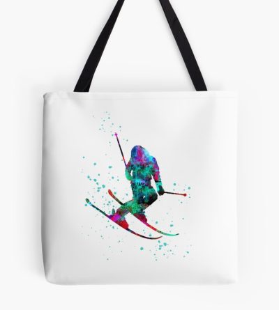 Ski, Skiing, Skier, Watercolor Ski, Winter Sports, Watercolor Skier Tote Bag Official Ski Merch