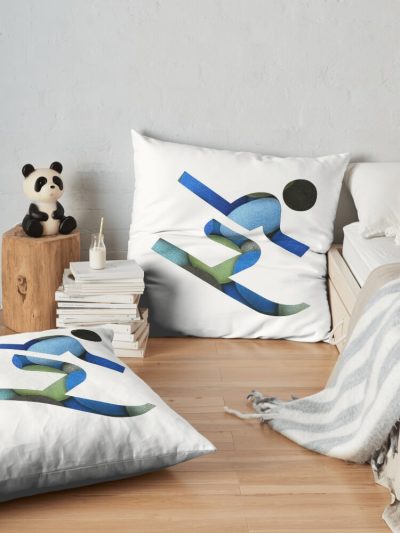 Ski Logo Mountain Rocks Beautiful Blue Vibe Sticker Throw Pillow Official Ski Merch