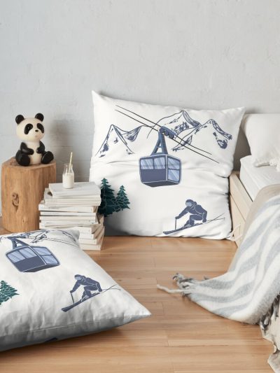 Ski Lift Resort Winter Sports Scene Throw Pillow Official Ski Merch