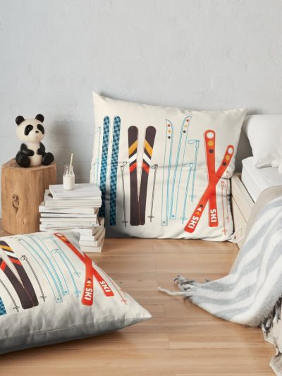 Colorful Retro Ski Illustration Throw Pillow Official Ski Merch