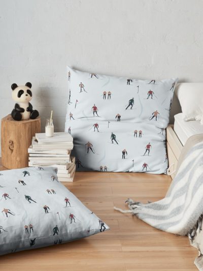 Skier Print Throw Pillow Official Ski Merch