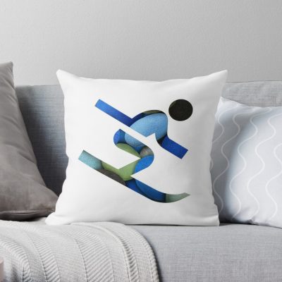 Ski Logo Mountain Rocks Beautiful Blue Vibe Sticker Throw Pillow Official Ski Merch