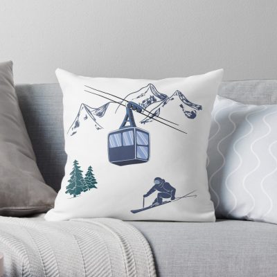 Ski Lift Resort Winter Sports Scene Throw Pillow Official Ski Merch