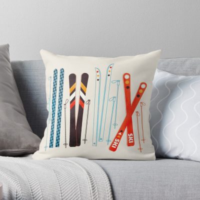 Colorful Retro Ski Illustration Throw Pillow Official Ski Merch