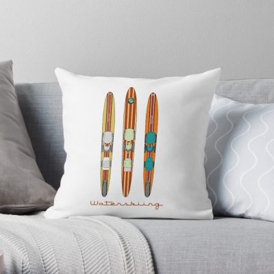 Classic Wooden Vintage Water Skis Throw Pillow Official Ski Merch