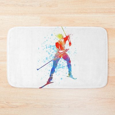 Cross Country Skiing, Watercolour Sports, Skier Gifts Bath Mat Official Ski Merch