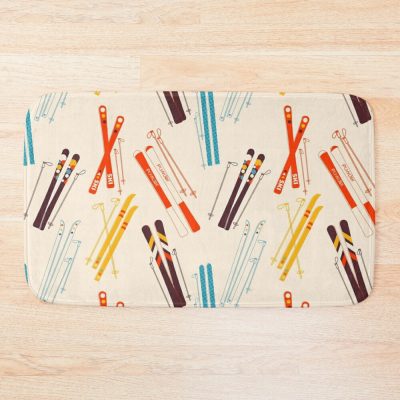 Retro Ski Pattern On Cream Bath Mat Official Ski Merch