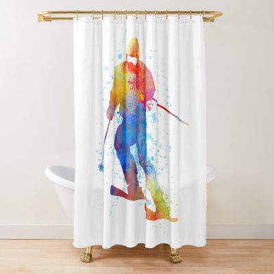 Alpine Skiing, Watercolour Sports, Skier Gifts Shower Curtain Official Ski Merch