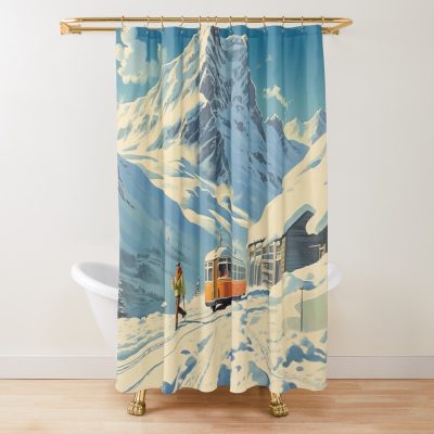 Retro Ski Travel Shower Curtain Official Ski Merch