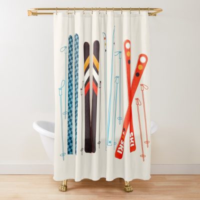 Colorful Retro Ski Illustration Shower Curtain Official Ski Merch