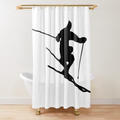 Drawing Of A Skier In The Mountains Shower Curtain Official Ski Merch