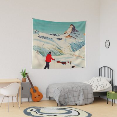 Zermatt, Switzerland Vintage Ski Travel Poster Tapestry Official Ski Merch