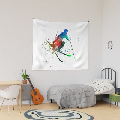 Woman Skier Freestyler Jumping Tapestry Official Ski Merch