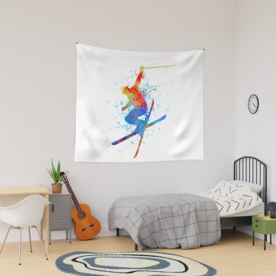 Freestyle Skiing, Watercolour Sports, Skier Gifts Tapestry Official Ski Merch