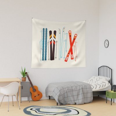 Colorful Retro Ski Illustration Tapestry Official Ski Merch