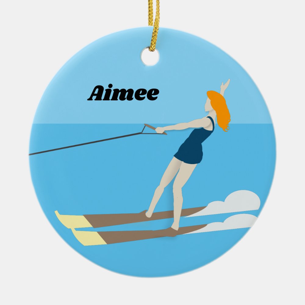 vintage style waterski ceramic ornament - Skiing Gifts