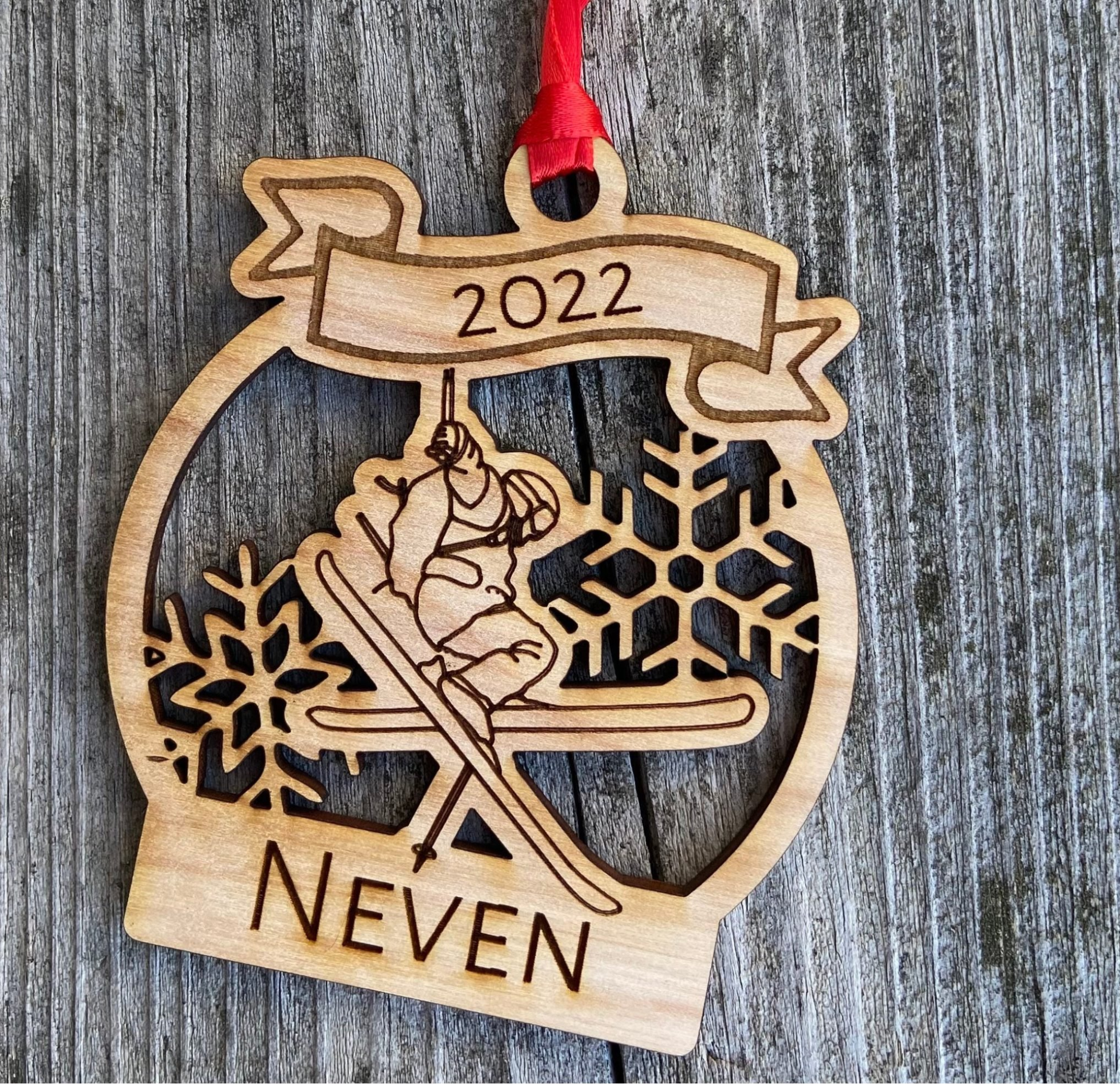 Personalized Ski Wooden Laser Engraved Ornament