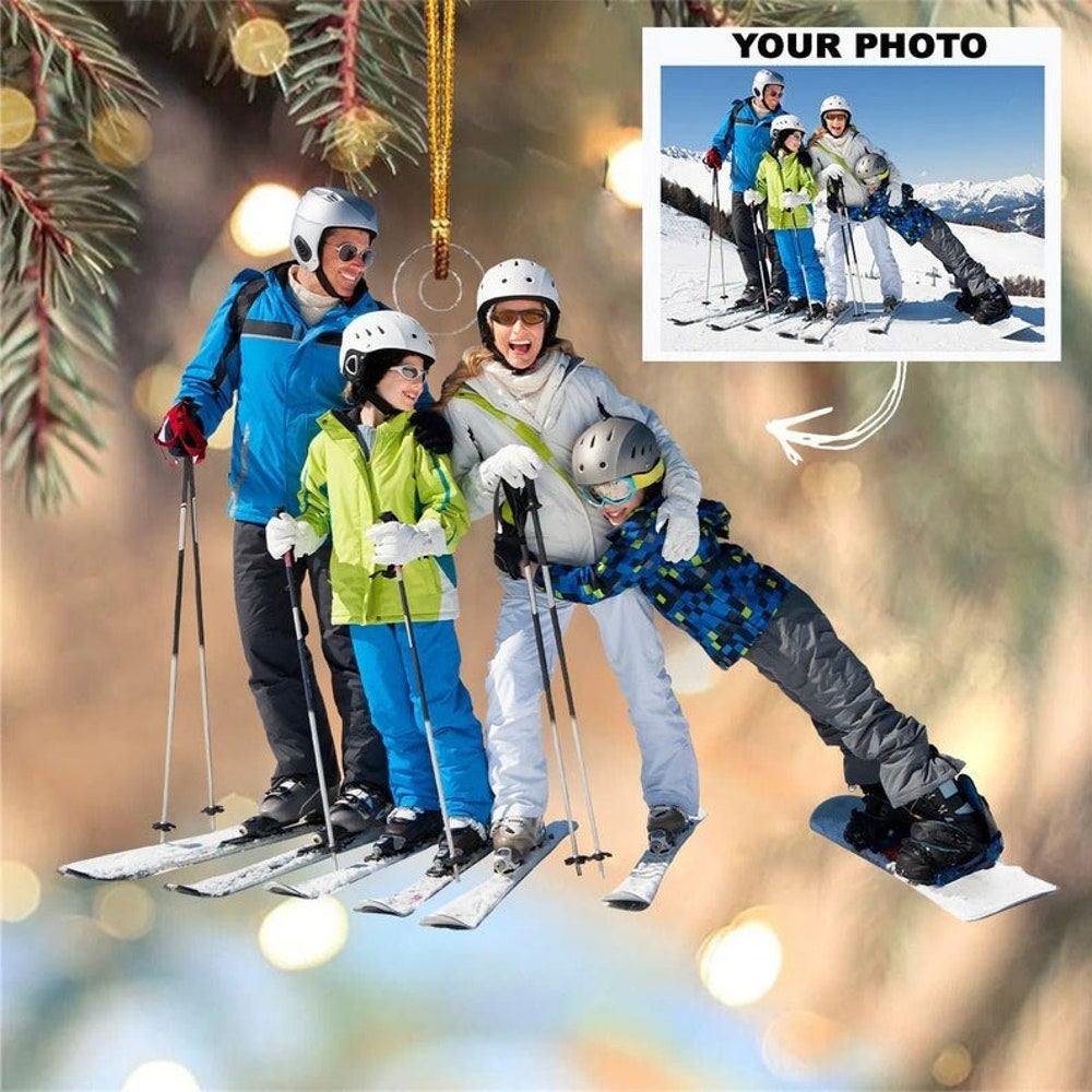 Personalized Skiing Upload Photo Christmas Ornament