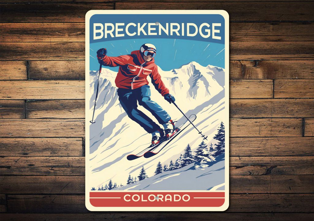 Skiing Custom Breckenridge Colorado Rectangle Metal Sign