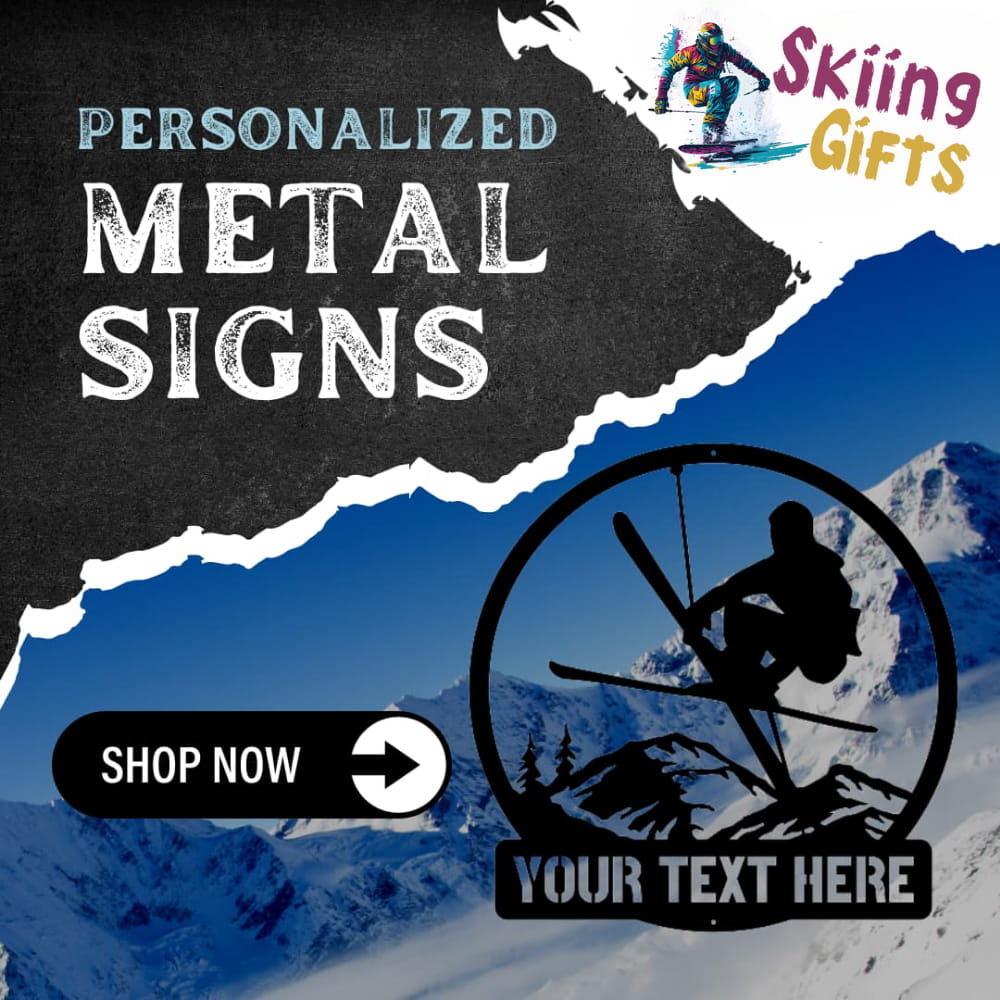 Skiing metal sign